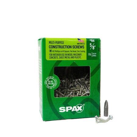 Spax #6 x 5/8 in Interior Wood Screws Construction Flat Head Phillips Square Unidrive, 582PK 4101010350164