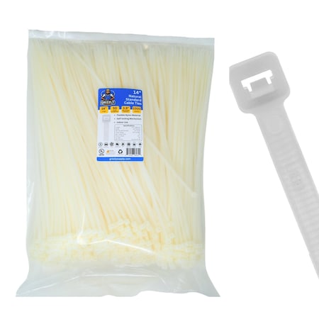 Grizzly Supply Cable Tie, 14 in L, 50 lb Strength, 4.0 in Max Bundle Dia, Nylon 6/6, Natural, 1000PK GS-S14-50-9M