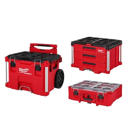 Milwaukee Tool Rolling Toolbox + 3Drawer+Deep Organizer 48-22-8427, 48-22-8443, 48-22-8432
