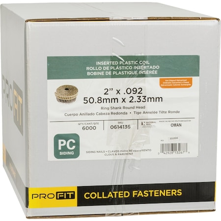 Pro-Fit 2'' x .092'' 15 Degree Plastic Strip Hot Dipped Galvanized Coil Siding Nail, 6000 Ct. 614136