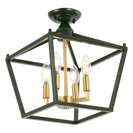 Jonathan Y Plains 12" 4-Light Modern Farmhouse Metal Open-Frame Pagoda LED Semi Flush Mount Mini Lantern, Dark G JYL7610H