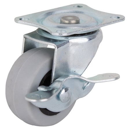 Prosource Swivel Caster with Brake, 2 in Dia Wheel, 23 mm W Wheel, Thermoplastic Rubber Wheel, Gray, 105 lb JC-N05-G