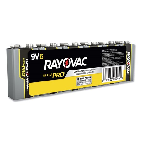 Rayovac Ultra Pro Alkaline Battery, 9V 6 PK AL9V-6J