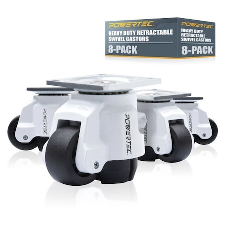 Powertec 2'' Leveling Casters with Adjustable Ratcheting Handles, Retractable and Swivel Castors, 8PK 17300-P2N