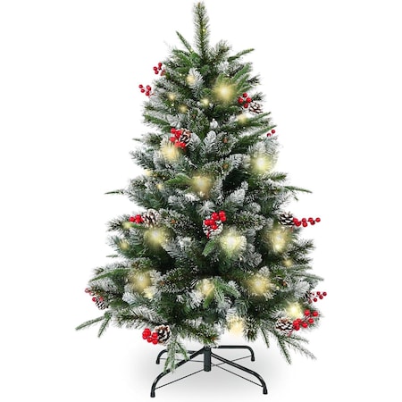 Homeroots 4' Green And White Pre Lit Full Flocked Pine Christmas Tree With Decorations 719268