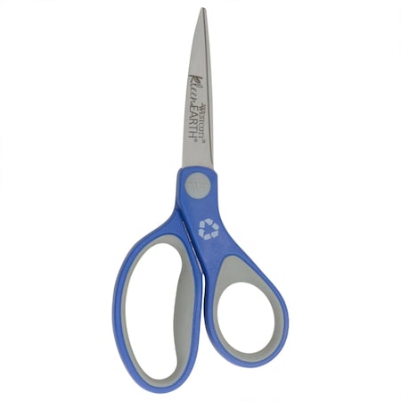 Westcott Kleenearth Soft Handle Scissors, 7 in Long, 2.25 in Cut Length, Straight Blue/Gray Handle 15553