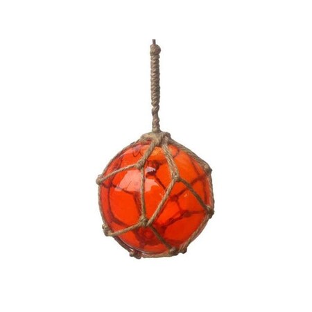 Handcrafted Decor Orange Japanese Glass Ball Fishing Float with Brown Netting Decoration- 4 in. 4 Orange Glass - Old