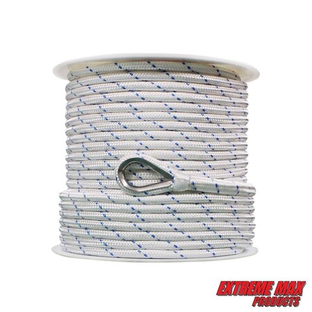 Extreme Max 3006.2529 BoatTector Double Braid Nylon Anchor Line w Thimble-1/2" x 800' w/ Blue Tracer 3006.2529