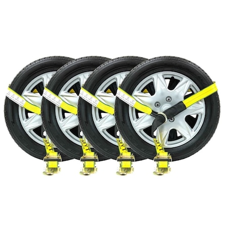 Mytee Products 2inx10ft Lasso Ratchet Strap Finger J Hook Wheel Net Auto Tow Towing Tie Down, 4PK RST-210FHx4