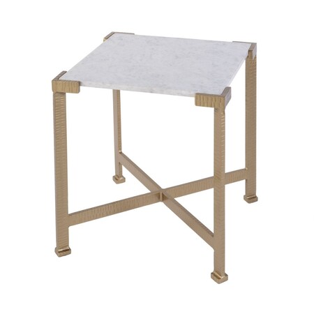 Homeroots 20" White and Gold Distressed Marble and Iron Square End Table 634868