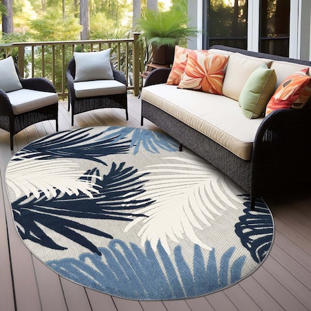 World Rug Gallery Amalfi Contemporary Tropical Floral Indoor/Outdoor Area Rug 5 ft x 7 ft Oval Navy 8013NAVY5OV