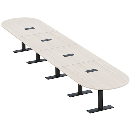 Skutchi Designs 18 Person Conference Table With Power Unit | 18' Racetrack Table | Harmony Series HAR-RAC-48X216-T.BK-K458-EBLK