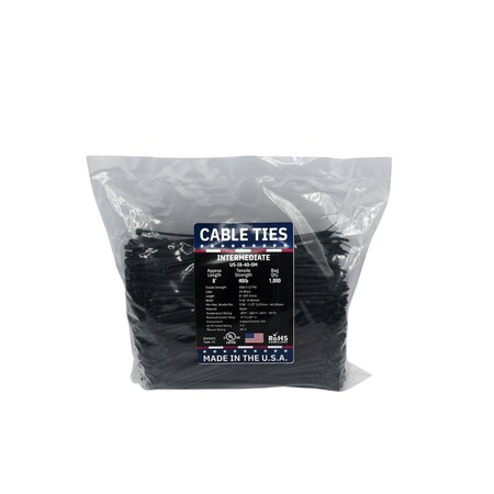 Cable Ties Unlimited Cable Tie, 8 in L, 40 lb Strength, 2.1 in Max Bundle Dia, Nylon 6/6, Black 1000PK US-I8-40-0M