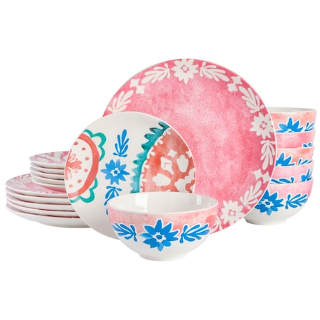 Spice By Tia Mowry Savory Saffron 18 Piece Round Fine Ceramic Dinnerware Set in Golden Red 77554.18R