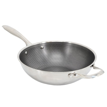 Oster Modessa 11 Inch Nonstick Triply Stainless Steel Wok with Honeycomb Design in Silver 143063.01