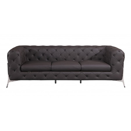 Homeroots 93" Brown Italian Leather Chesterfield Sofa With Silver Legs 476527