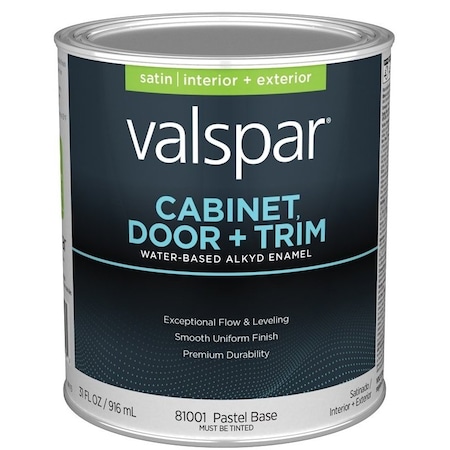 Valspar 8100 Cabinet, Door and Trim Paint Enamel, Water Base, Satin Sheen, Pastel Base, 1 qt 028.0081001.005