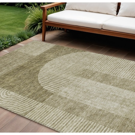 Homeroots 10' X 14' Taupe Beige And Tan Geometric Washable Indoor Outdoor Area Rug 582745