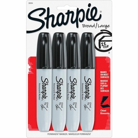 Sanford Sharpie, CHISEL TIP PERMANENT MARKER, MEDIUM, BLACK, 4PK 38264PP