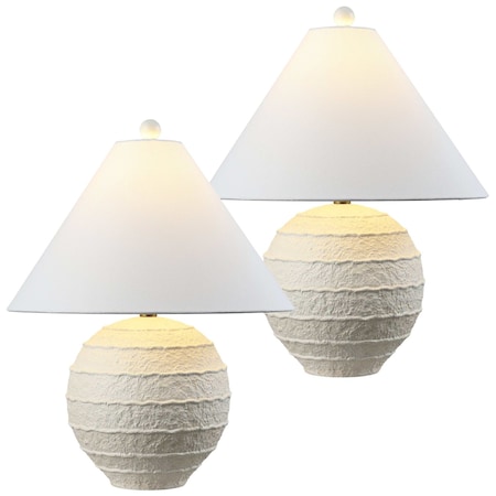Jonathan Y Archer 21" Coastal Cottage Textured Resin/Metal Ridged LED Table Lamp, Antique White, 2PK JYL9205A-SET2