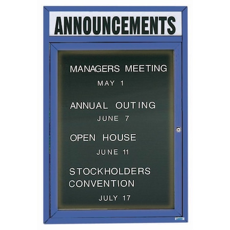 Aarco Illuminated Enclosed Letter Board Directory w/ Powder Coated Blue Al Frame and Header, 36''Hx24''W ADC3624HIB