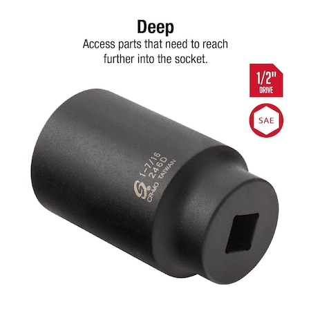Sunex 1/2 in Drive 1-7/16 in Deep Impact Socket 246D