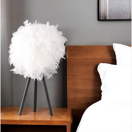 Homeroots 21" Black and White Faux Feather Tripod Table Lamp 524258