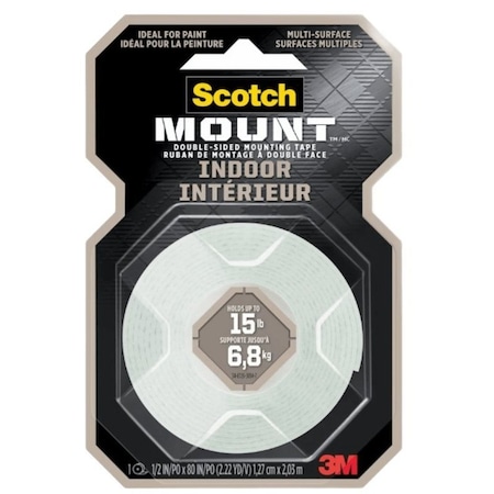 Scotch-Mount 70009118079 Mounting Tape, 80 in L, 1/2 in W, White 110H