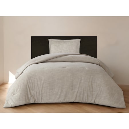 Homeroots Beige Twin 100% Cotton 140 Thread Count Washable Down Comforter Set 528867