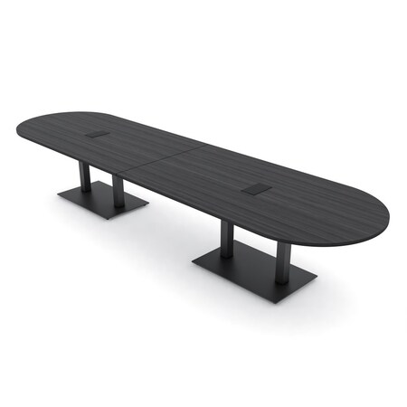 Skutchi Designs Racetrack Conference Table With Power Unit, 48 in W, 168 in L, Grey HAR-RAC-48X168-DOU.BK-WA7949-EBLK