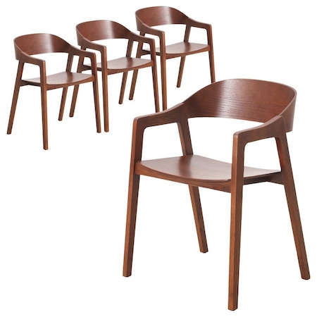 Leisuremod Rivo Collection Elegant Dining Chair in Dark Brown Wood, 4PK RC20WBR4