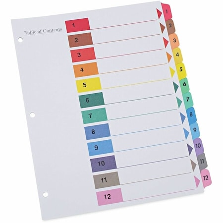 Universal One Table of Contents Dividers, Assorted Color 12-Tab, 1-12, Letter, White, 6/PK UNV24806***