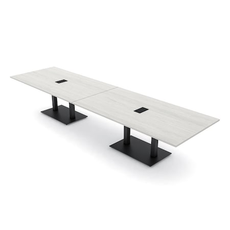 Skutchi Designs Rectangle Conference Table With Power, 48 in W, 168 in L, Ivory HAR-REC-48X168-DOU.BK-K458-EBLK