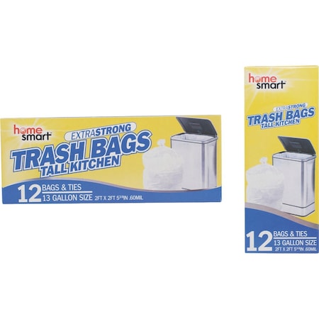 Home Smart 13 Gal. Tall Kitchen Wht Trash Bag, 12-Count 88762