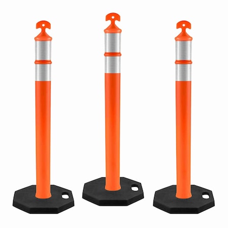 Jrex Safety 42 in T-Top Orange Traffic Delineator Post with 13 LB PVC Base, 3PK DLTB-JR-ORG-42-3PK