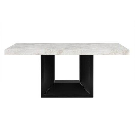 Homeroots 70" White and Black Faux Marble and Wood Pedestal Base Dining Table 564890