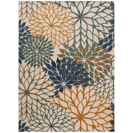 Homeroots 12' X 15' Blue Green And Orange Floral Indoor Outdoor Area Rug 548123