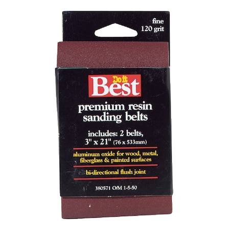 Do It Best 3''x21'' 120 Grit Hvy Dty Sanding Belt, 2PK Belt3x211pk120
