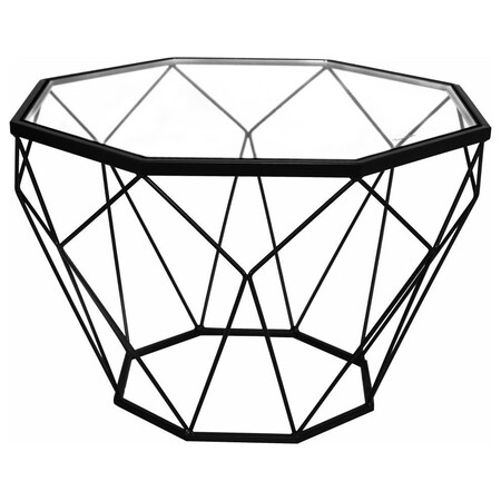 Leisuremod Malibu Modern Octagon Glass Top Coffee Table with Chrome Base, Black MD23BL