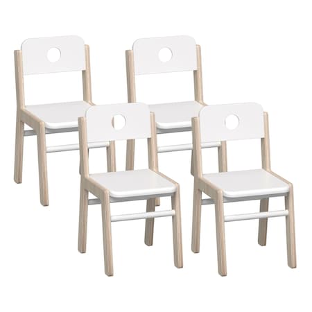Beleduc By Playwell Round Table 36in White Top, Oak Legs 18.5inH + 4 Medium Illiana Chairs 11.8in Seat 846097161