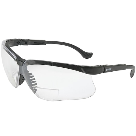Uvex Semi-Rimless Safety Glasses w/Black Frame, Clear Lens and Anti-Scratch Coating, +2.00 Diopter S3762