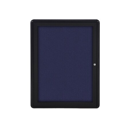 Ghent Ovation 1 Door Enclosed Fabric Bulletin Board, Black Frame, 3'H x 2'W, Blue OVK1-F93