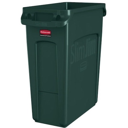 Rubbermaid Commercial Slim Jim 16 gal Rectangular Slim-Profile Plastic Can, Green, None, Plastic, 11 in 1955960