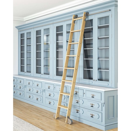 Quiet Glide 8.06 ft. White Oak Contemporary Wheel Satin Nickel Rolling Hook Removable Ladder, 12 ft. Rail QG.540-8WO-12-H.02