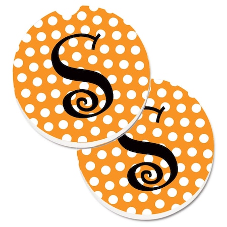Carolines Treasures Monogram Initial S Orange Polkadots  Cup Holder Car Coaster, PK2 CJ1033-SCARC