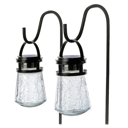 Home Zone Security 10-Lumen Solar Crackle-Glass LED Lantern Path Lights with Shepherd Hook, 2PK ELJ8205V