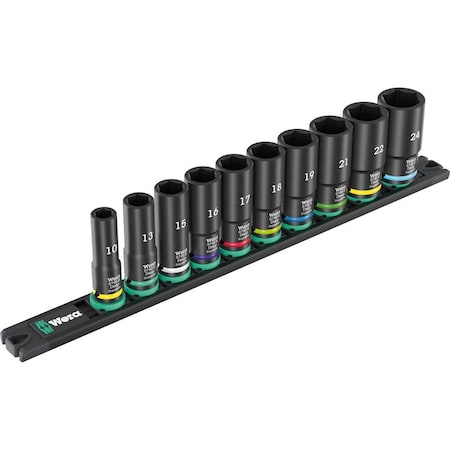 Wera 9660 Magnetic rail B Impaktor Deep 1 socket set, 3/8 in drive, 10 pieces 5005590001