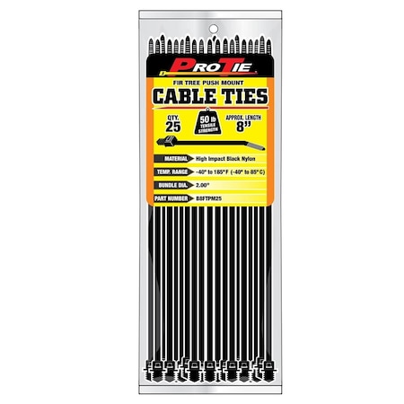 Tool Cable Tie, 8 in L, Black, Nylon 6/6, 50 lb Strength, 25 PK TO3968380