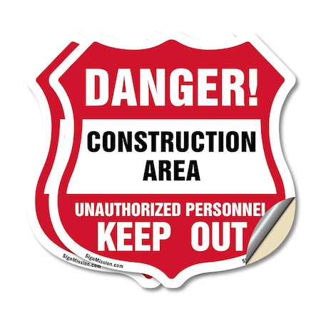 Signmission Construction Area Shield Sign Danger! Un, 6 inch X 6 inch, Vinyl Decal, 2PK SHI-D-2PACK-6-373