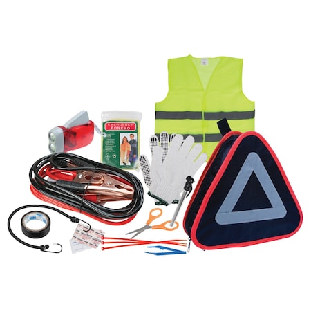 Performance Tool 11 pc. Roadside Emergency Kit, Jumper Cables, Flashlight, Safety Vest W1557